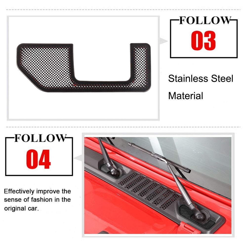 Black Front Windshield Wiper Base Mesh Cover for Jeep for Wrangler JL JT 2024 2025+