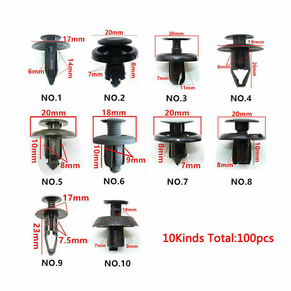 100PCS Fender Clips Trim Car Push Pin Rivet Bumper Fastener Retainer 9 8 7 6mm