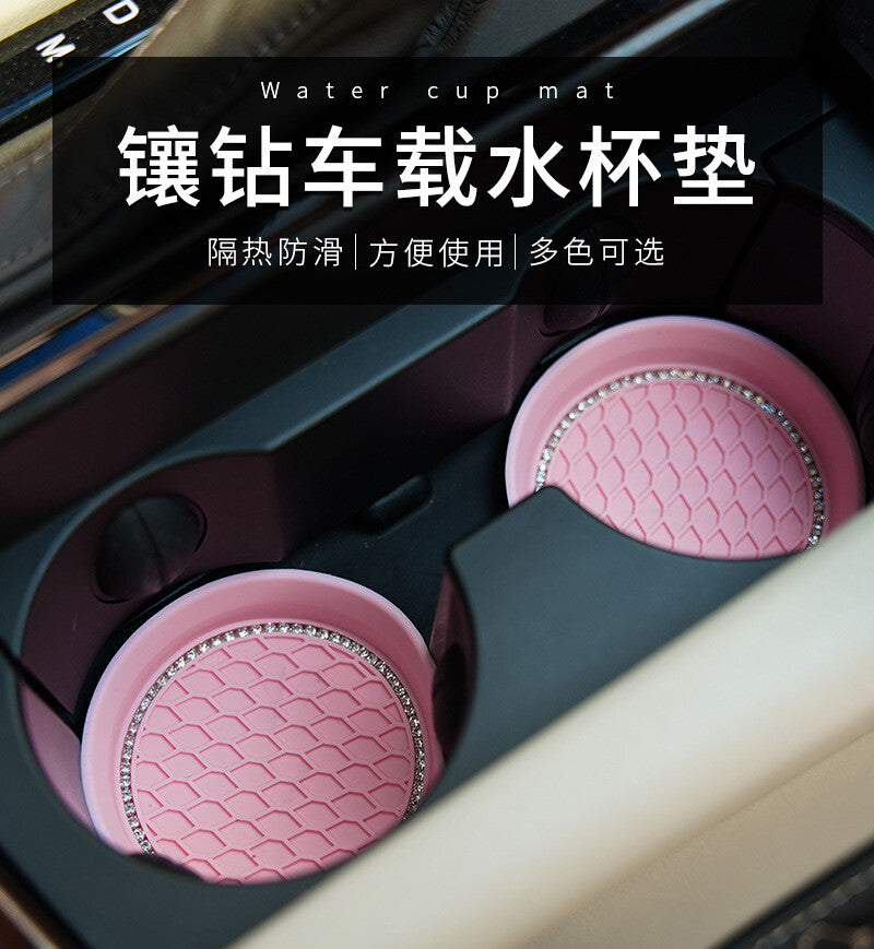 2x Bling Rhinestone Car Interior Cup Holder Insert Coaster Anti Slip Pink