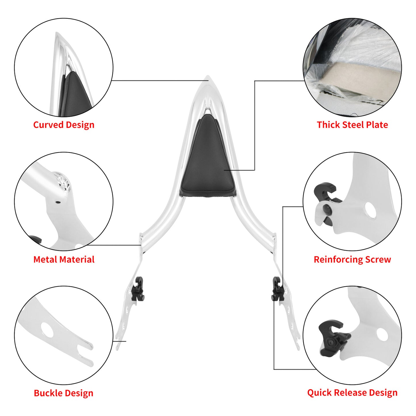 Chrome All-In-One Passenger Backrest Sissy Bars for Harley Breakout Fat Boy 18+