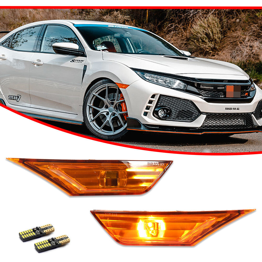 OE Style Side Marker Lights with Amber Led for 2016+ for Honda for Civic Coupe/Hatchback - v