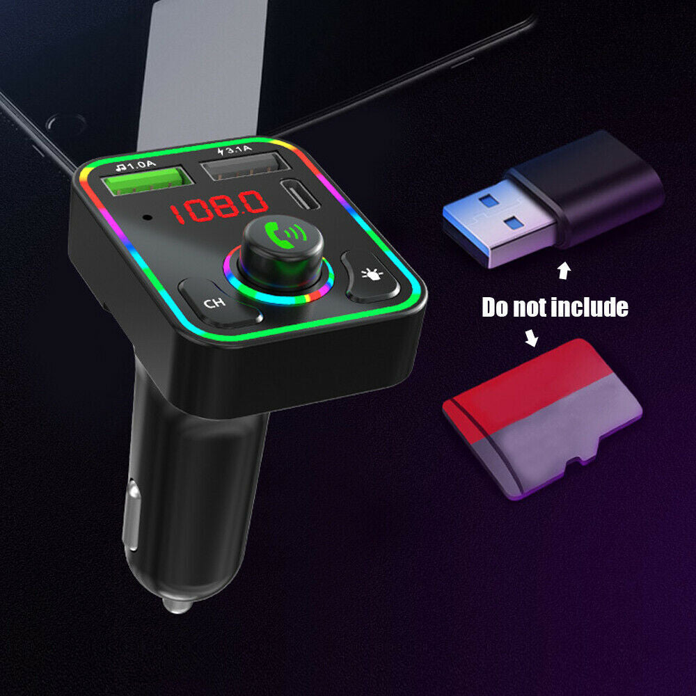 Bluetooth5.0 Car Wireless FM Transmitter Adapter 2USB Charger MP3 AUX Hands- Q