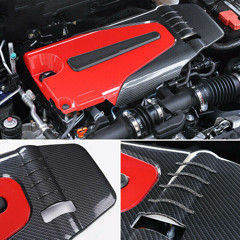 for Honda Accord Sedan 2018-2022 Red+Carbon Fiber Engine Cover Bonnet Hood Panel