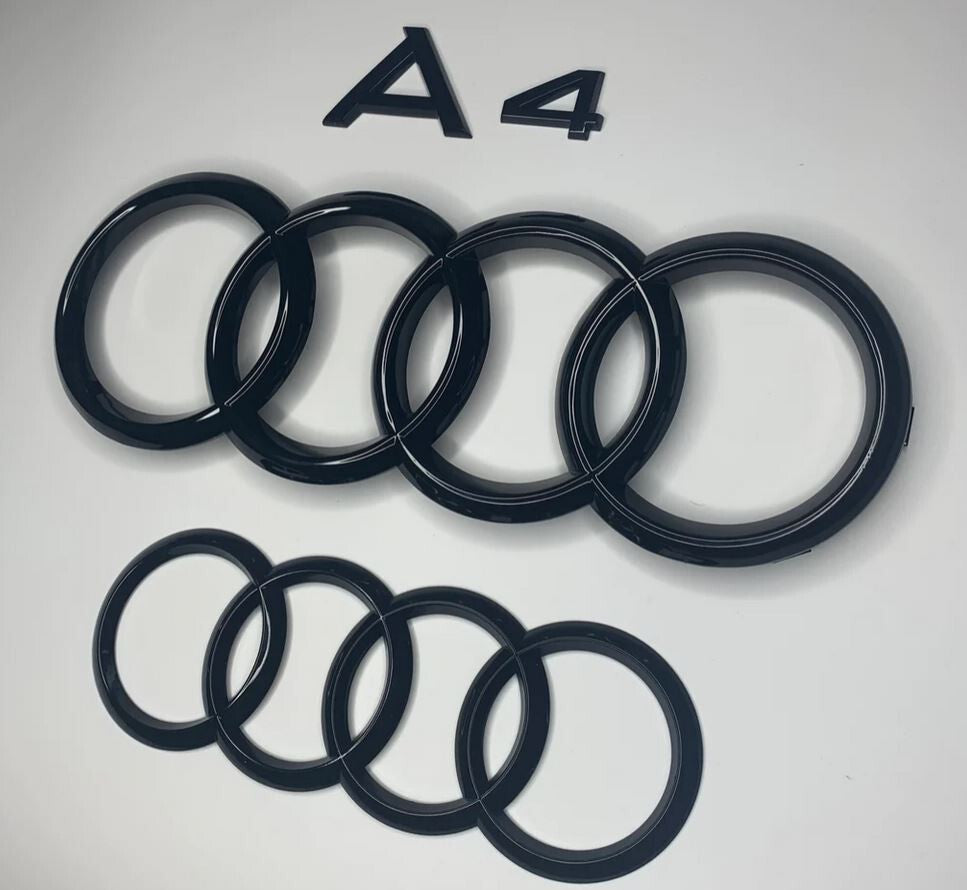 Hooded grille rear ring badge set for Audi for A4,trunk boot sticker, glossy black.