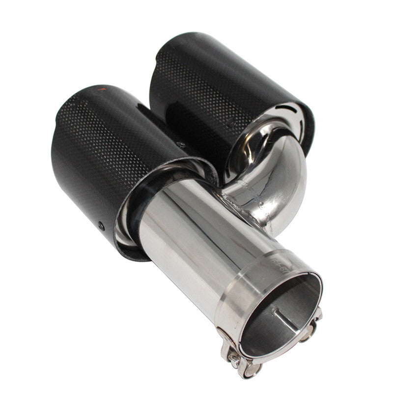 Car Left Carbon Fiber Tube Stainless Steel Double Exhaust Pipe Tail Muffler Shap