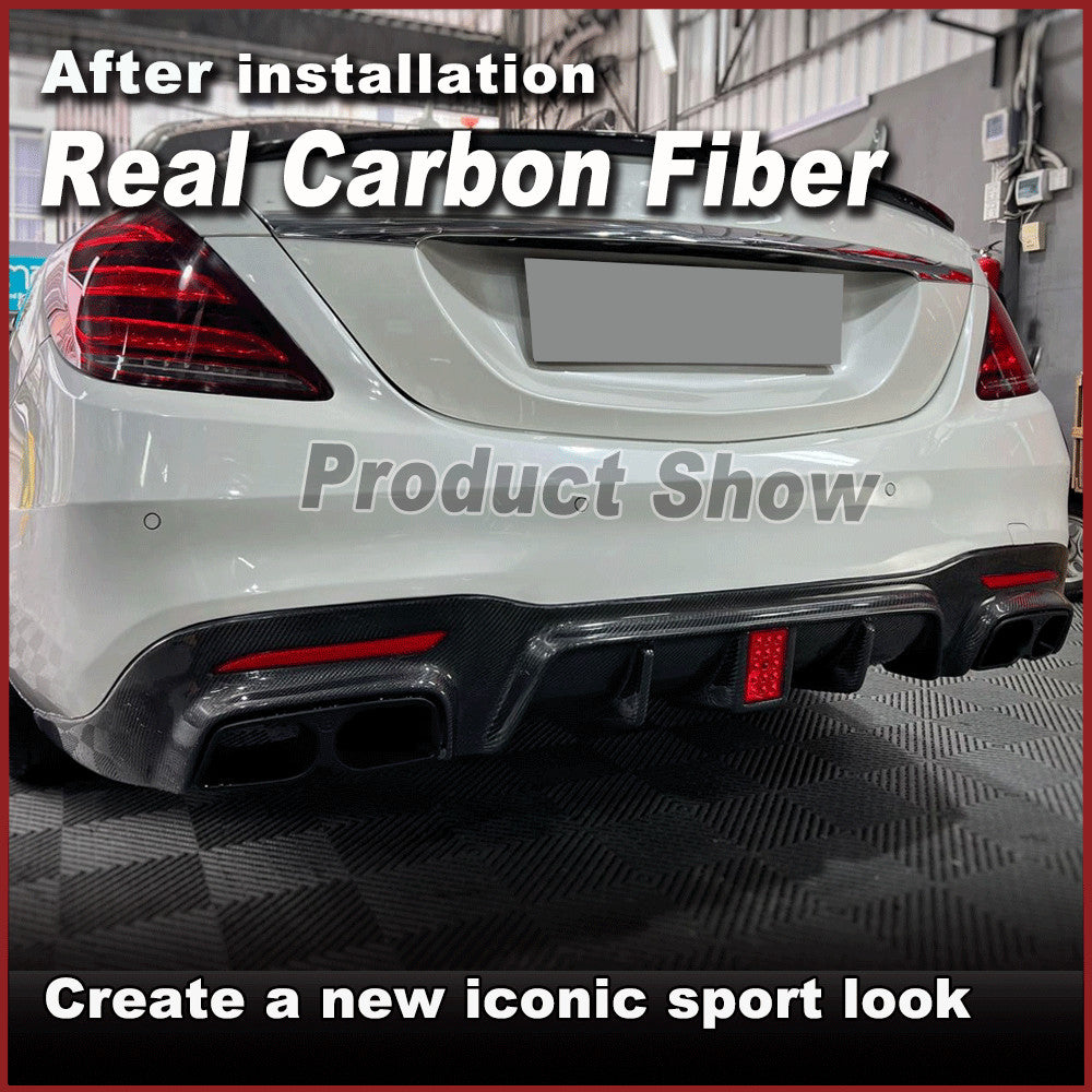 for Benz W222 S63 S65 AMG 2018UP Rear Bumper Diffuser W/Exhaust Tips REAL Carbon