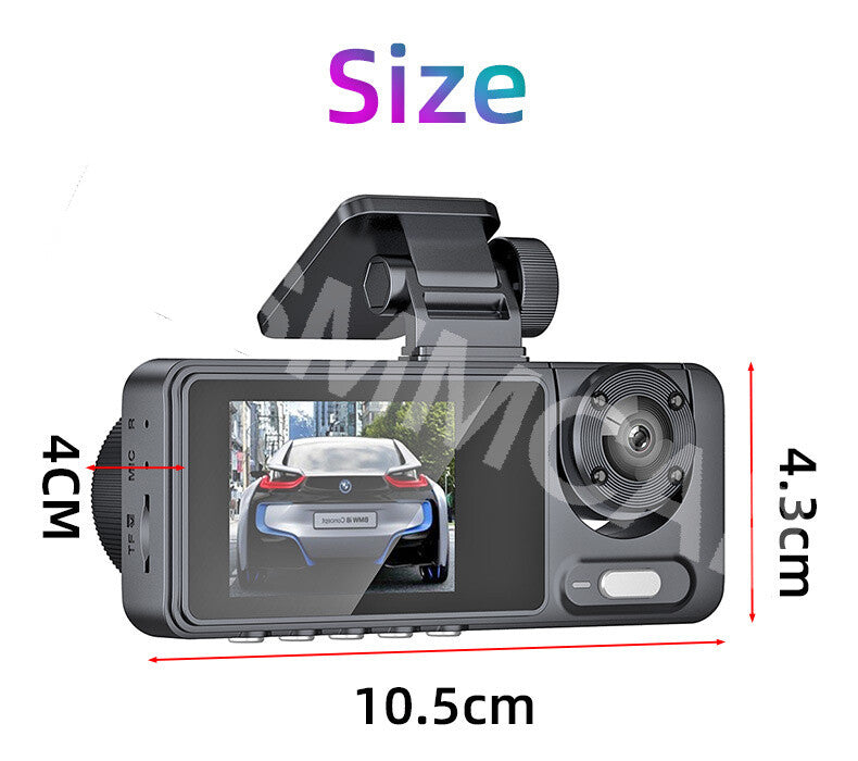 2in 3 Lens WIFI Car Dash Cam DVR Recorder Front/Inside/Rear Camera Night Vision