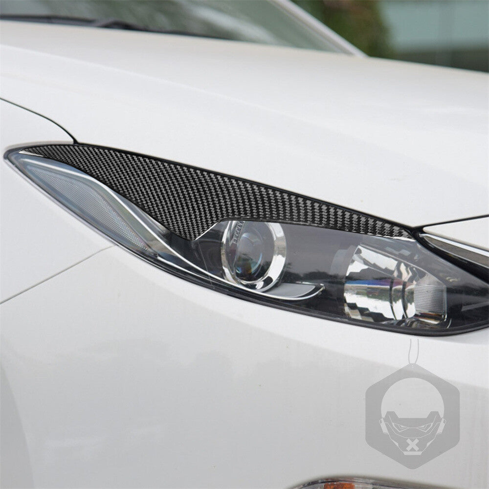 2¡ÁCarbon Fiber Front Headlight Eyelids Eyebrow Trim for Mazda 3 Axela 2014-2016