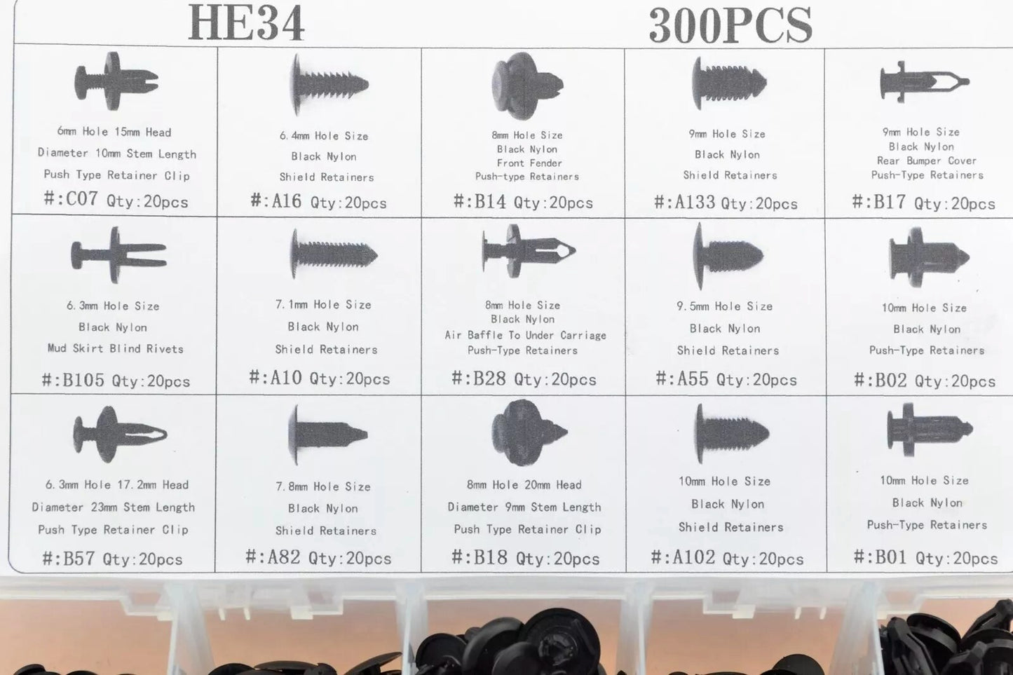 300 Pcs Car Push Pin Rivet Trim Clip Panel Body Interior Retainer Assortment