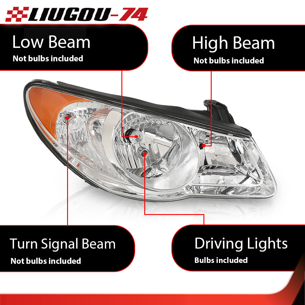 Suitable for 2007, 2008, 2009, and 2010 for Hyundai for Elantra chrome plated headlight assembly transparent lens- v