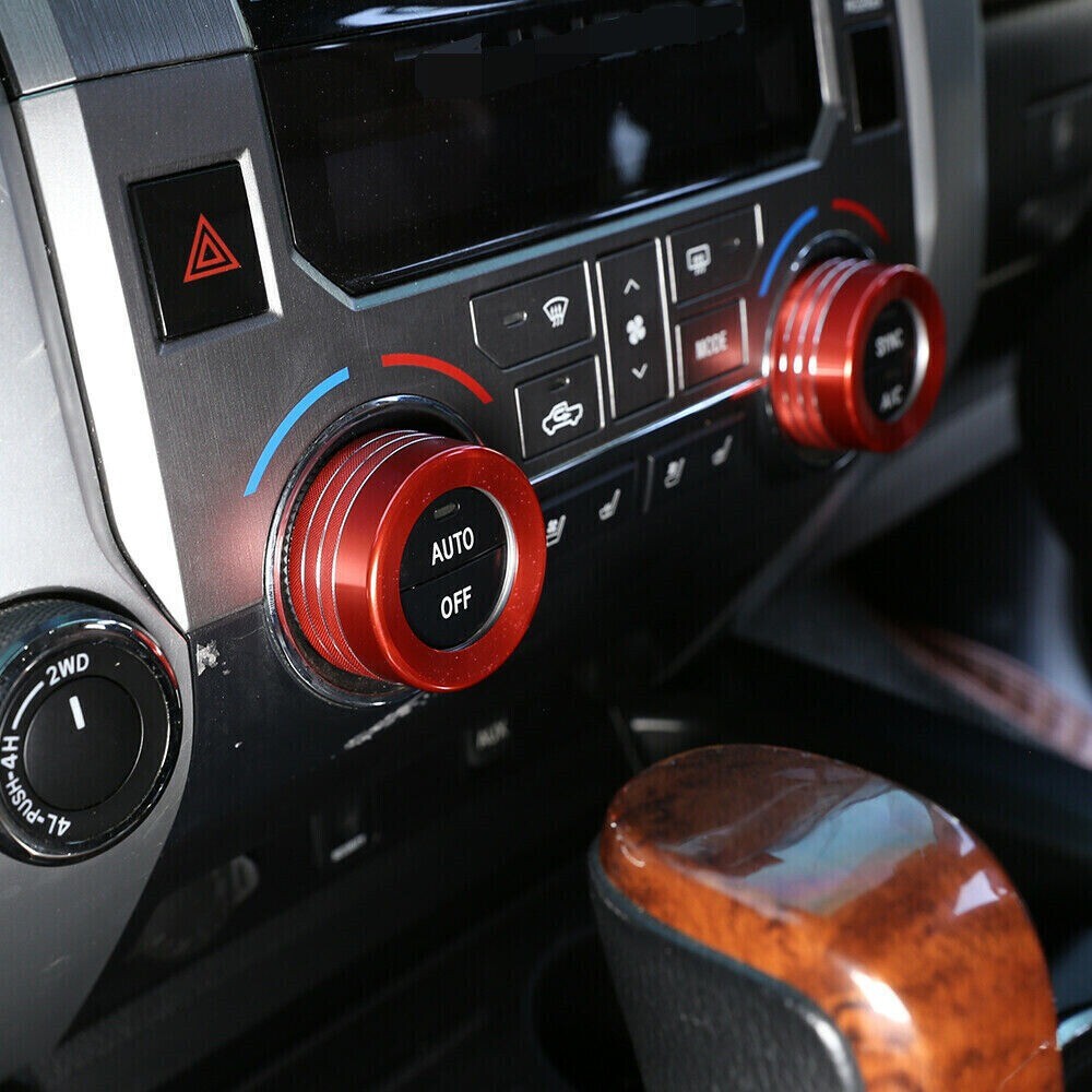 Alloy Red Car Console Air Conditioning Knob Ring Cover For T@yota Tundr@ 2014-20