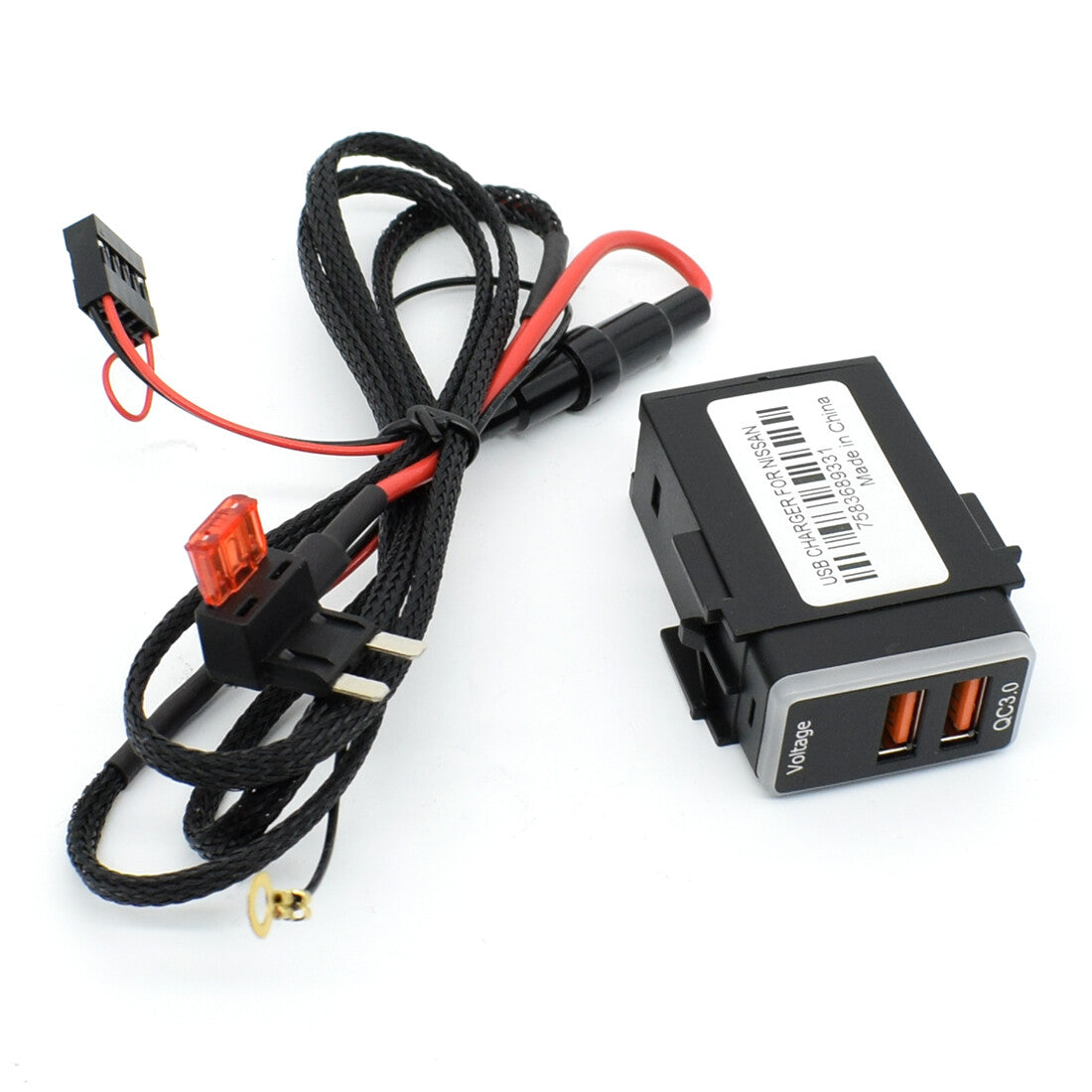 QC3.0 Quick for Charger Dual-USB Phone Adapter Port LED Digital Voltmeter for Nissan