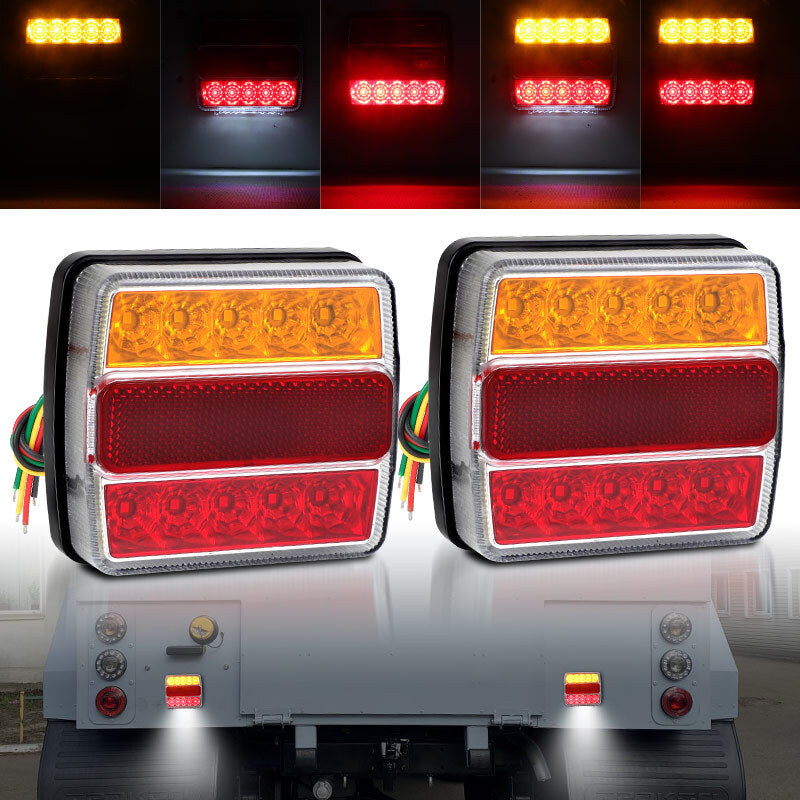 2x Amber+Red Square LED Brake Stop Turn Signal Tail Light DRL Trailer Truck Van