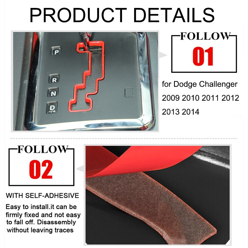 Red Gear Shifter Panel Cover Trim Ring Stickers for Dodge for Challenger 2009-2014