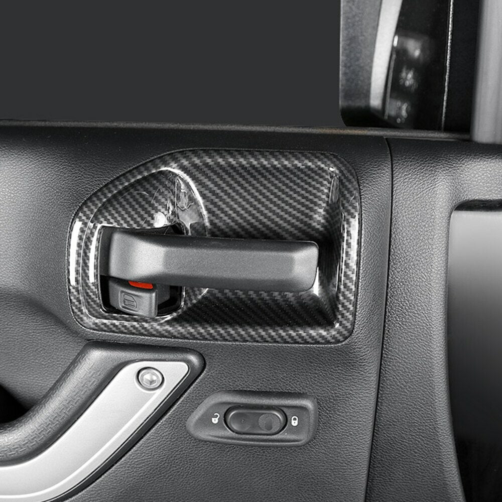 for Jeep for Wrangler JK 2011-17 4PCS Interior Handle Bowl Cover Trim Carbon Fiber