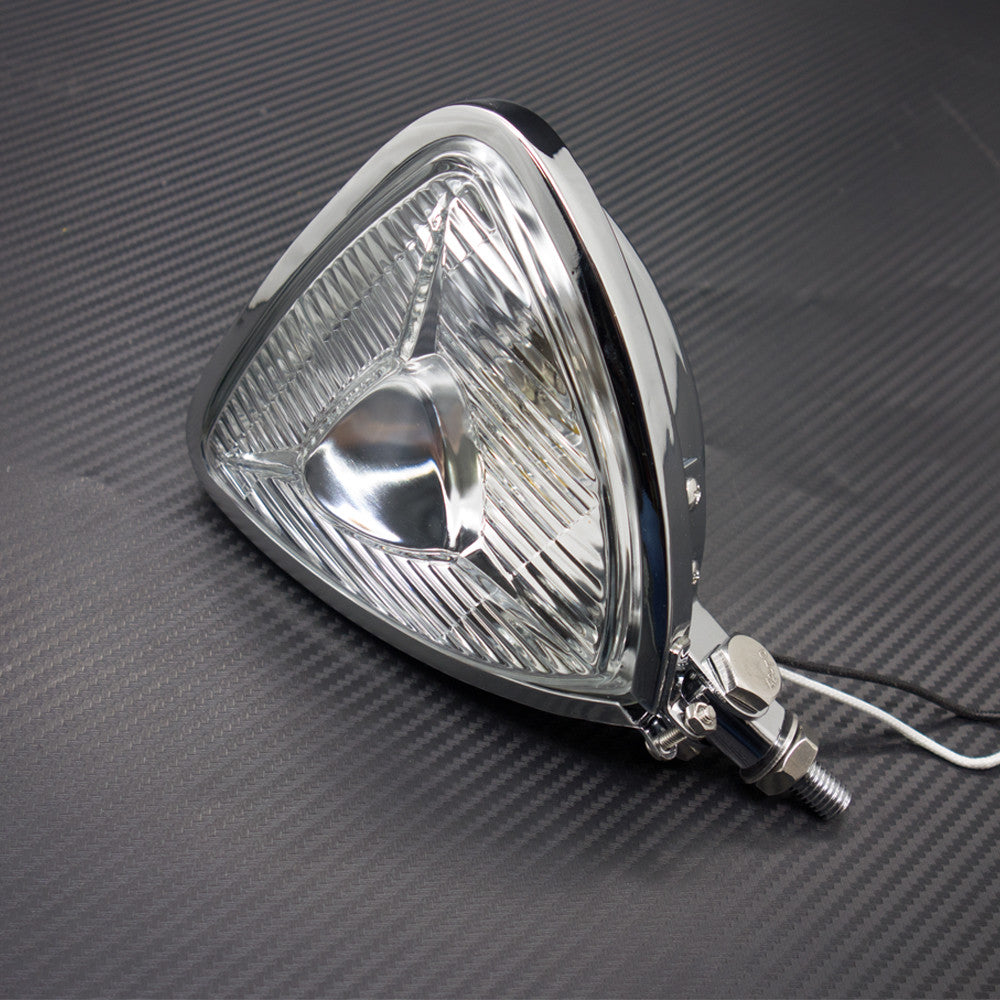 New Motorcycle Chrome Triangle Headlight Lamp Flat Back for Harley for Honda for Suzuki Q