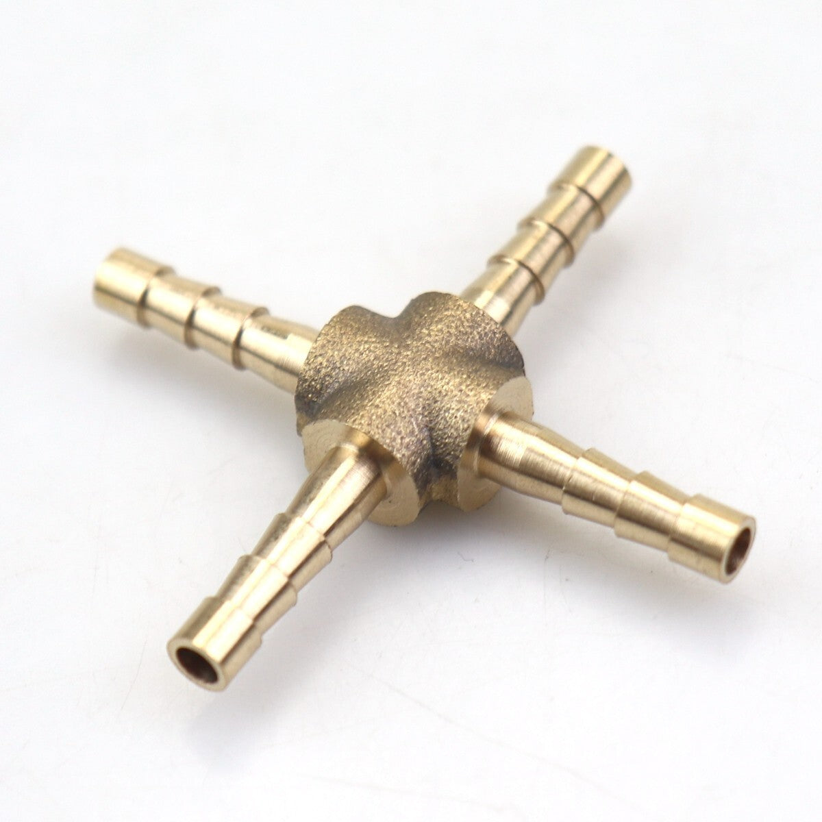 2-Piece Hose Rod 4-Way Cross Brass Fittings with Threads for Gas, Fuel, Water, and Air (4mm)