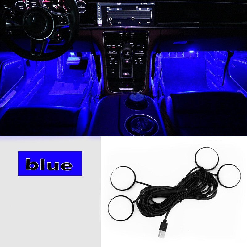 LED USB Car Foot Lights Decorative Ambient Lamp Auto Interior Accessories Blue