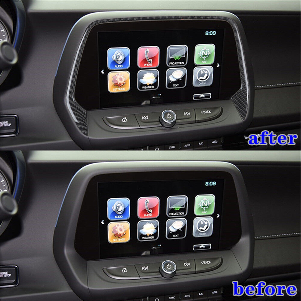 Carbon Fiber 8'' Touch Screen Navigation Upper Trim for Chevrolet Camaro 2016-23