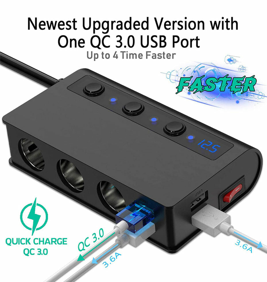Car Cigarette Lighter Socket Splitter 4 Port USB for Charger Power Adapter Charging