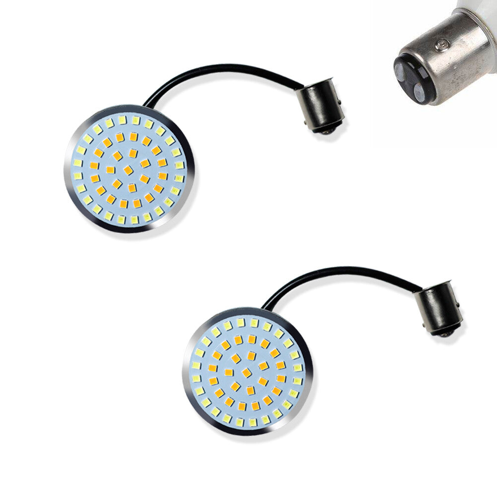 2 Pack Amber and White Bullet LED Turn Signal Lights 1157 Insert Bulb Lights for Harley - v