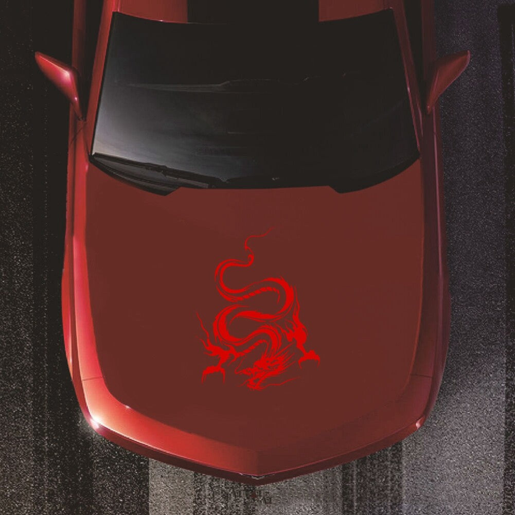 Cool Dragon Car Hood Sticker Self-Adhesive Vinyl Graphics Decals Car Tattoo Red