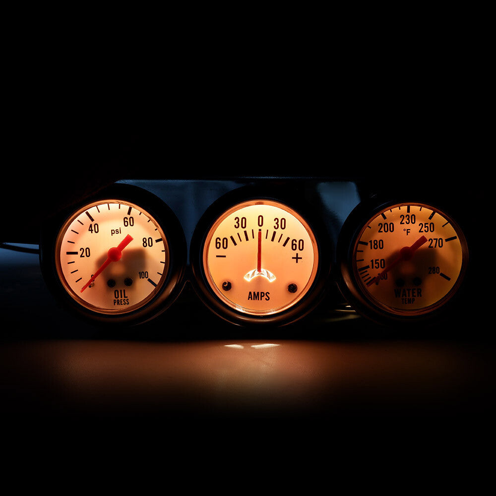 Universal 2 52mm Chrome Volt Water Oil Pressure Triple 3 Gauge Set Gauges Kit