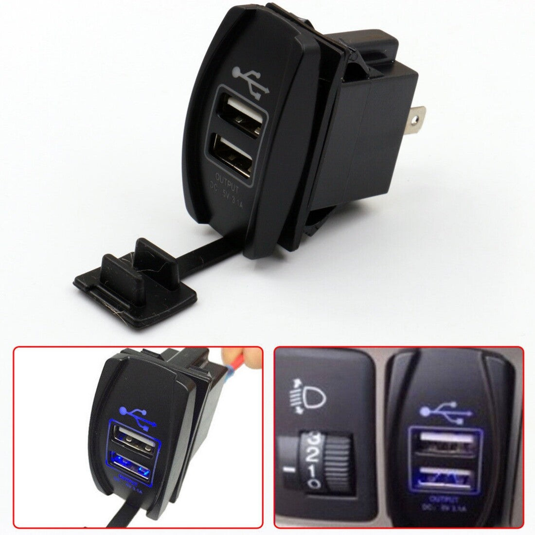 Waterproof 12-24V 3.1A Dual LED USB Car Charger Port Socket