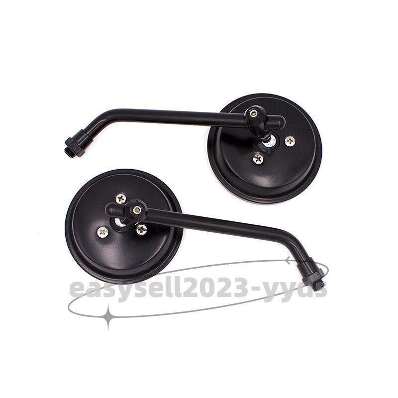 2X Universal Motorcycle 8mm Left+Right Round Rear View Mirrors Black for Harley