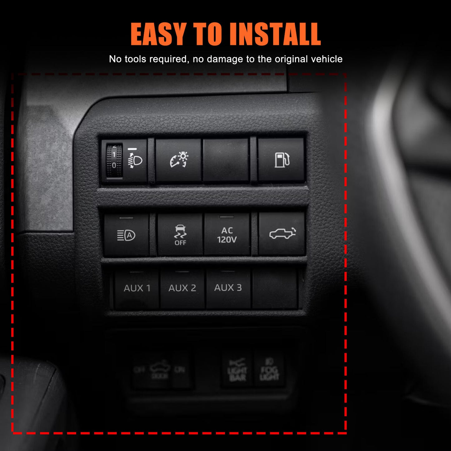 Suitable for 2024 Tacoma ABS car console headlight switch cover trim, blue. n