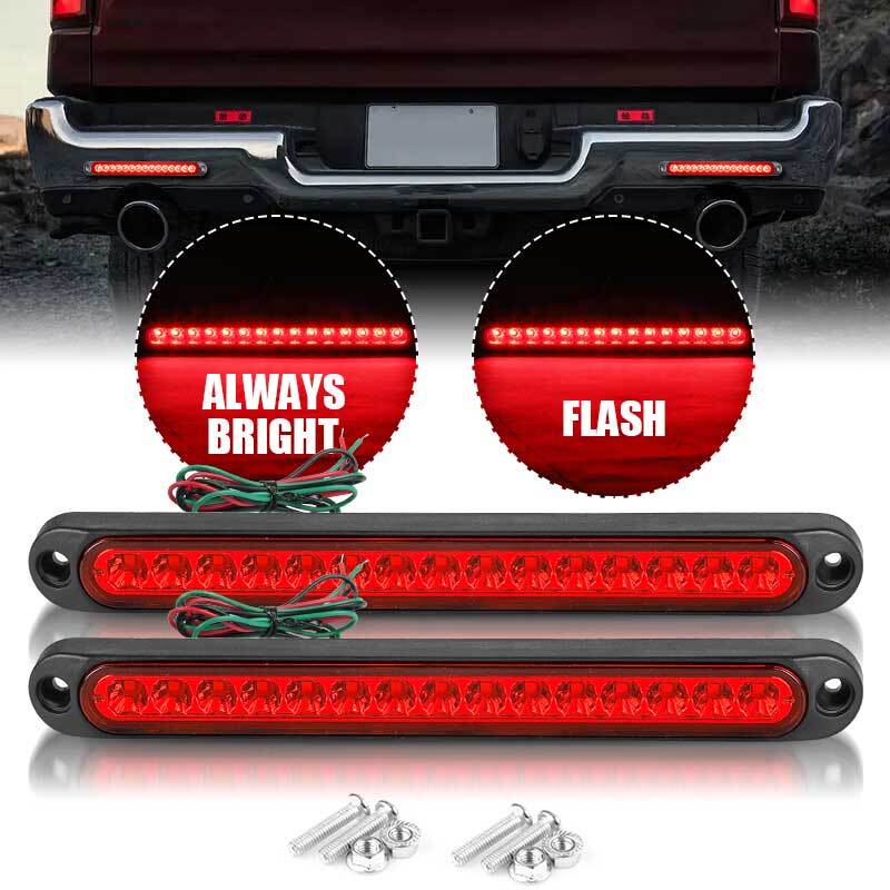 2X 10 Red 15 LED Flash Trailer Truck Brake Light Stop Tail Rear Turn Light Bar