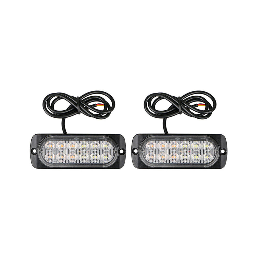 2Pcs LED White/Amber Car Vehicle Emergency Lights Warning Strobe Flashing Light Q