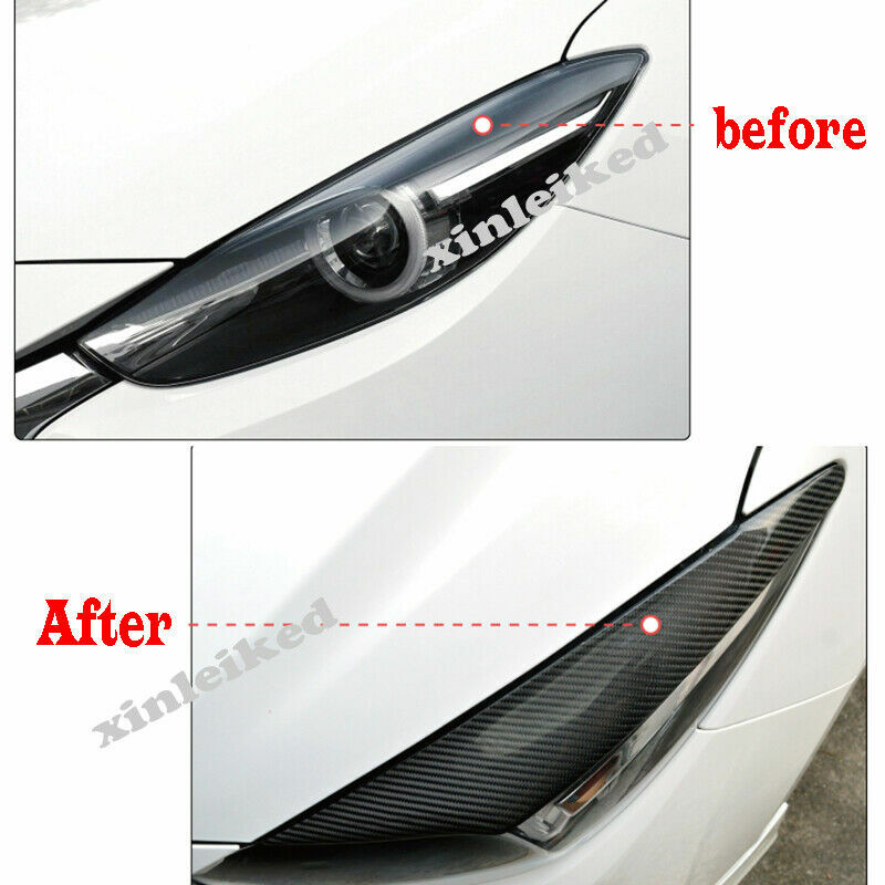 2P for Mazda 3 Axela 2017-2018 Carbon Fiber Headlight Eyebrow Eyelids Cover Trim