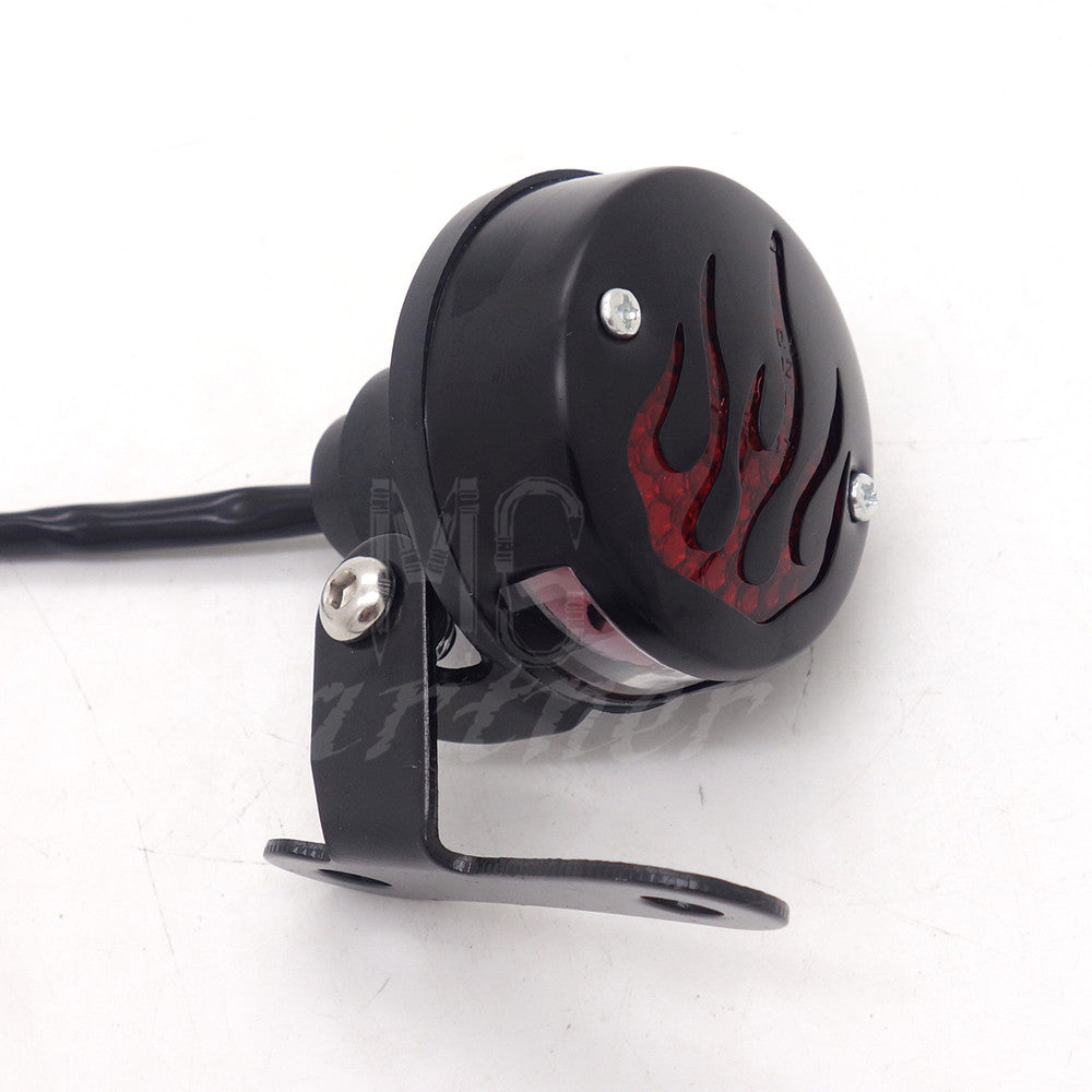 Black LED Vintage Flame Tail Brake Rear Light For Cafe Bobber Cruiser Chopper Q