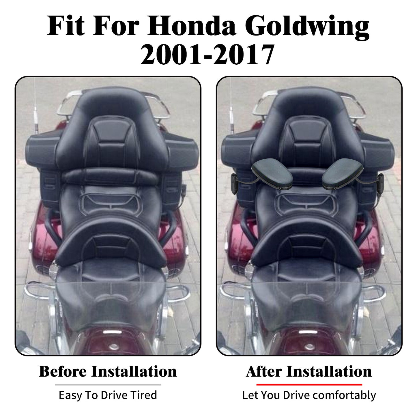 Adjustable Passenger Black Armrest w/ Cup Holder Fot for Honda Goldwing GL1800 01-17