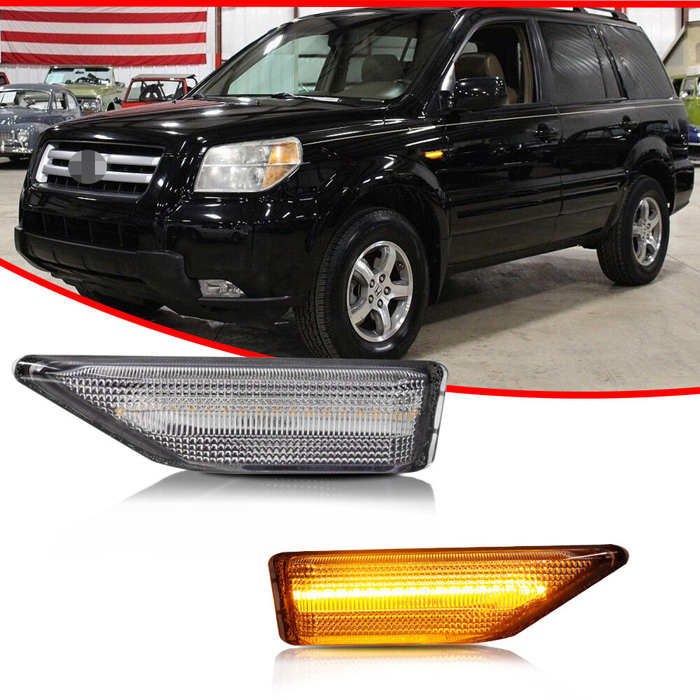 Pack Clear Lens Amber LED Front Park Side Marker Lights for 2006-2008 for Honda Pilot - v
