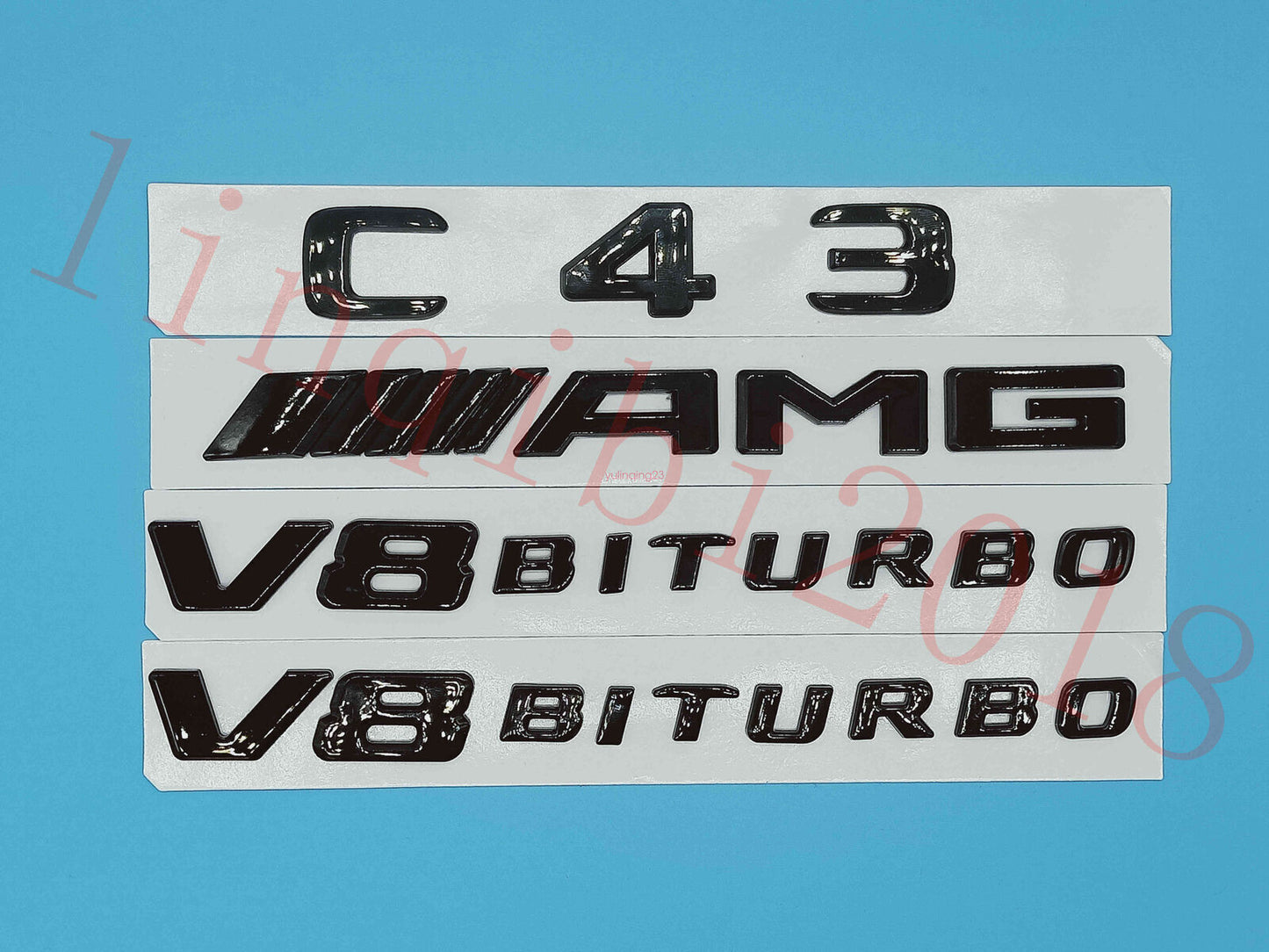 FOR New Gloss Black Flat C43 AMG V8 BITURBO Trunk Embl Badge Sticker