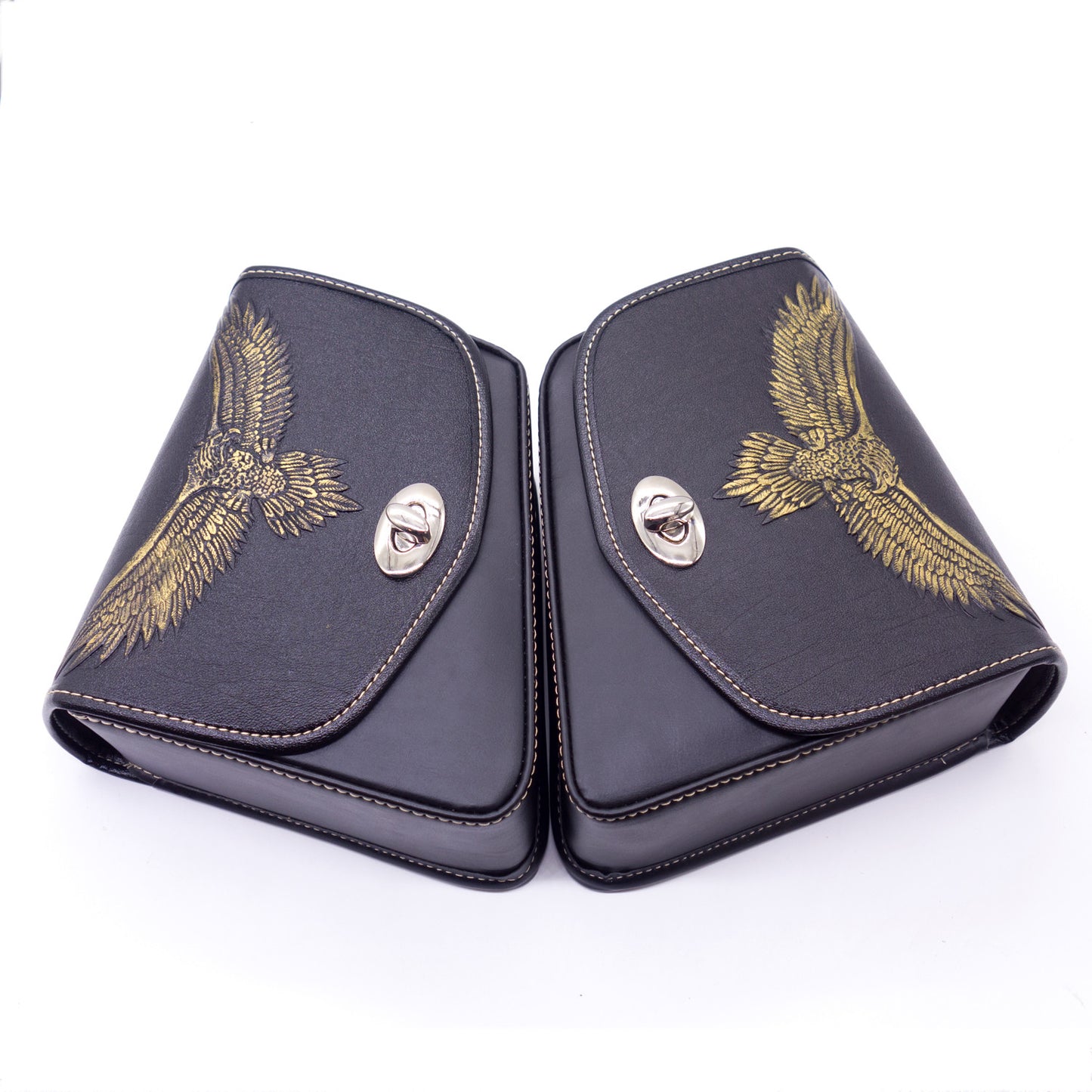 Pair Black PU Leather for Eagle Saddlebags Pouch Saddle Bag for Harley for Honda for Suzuki Q