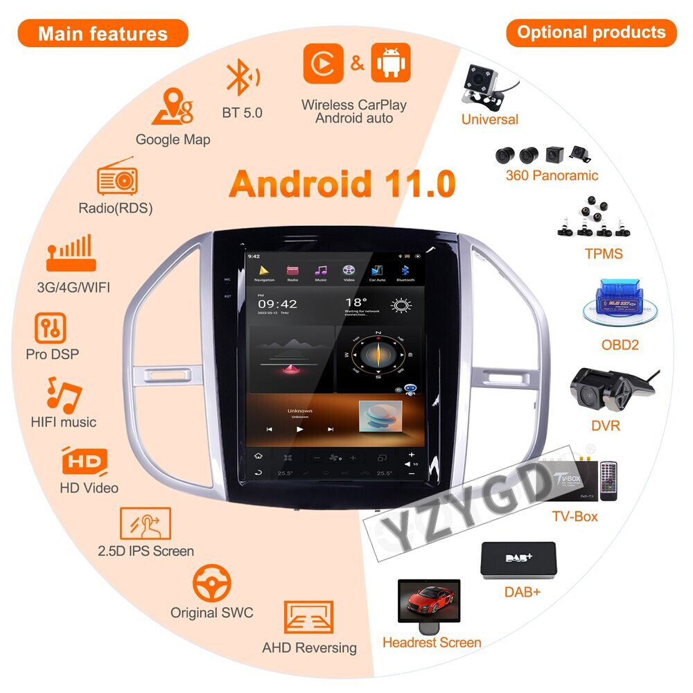 for Mercedes for Benz Vito W447 2014-2021 Car Radio CarPlay Screen Receiver 64GB