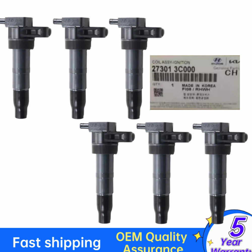 6-pack of ignition coils suitable for 2006-2015 for Hyundai and for Kia 3.3L, 3.5L, and 3.8L engines. (27301-3C000)