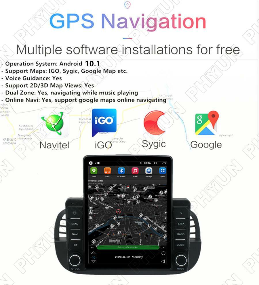 Android 10.1 9.5Radio Stereo GPS Navigation Head Unit WIFI For 2007-15 for Fiat 500