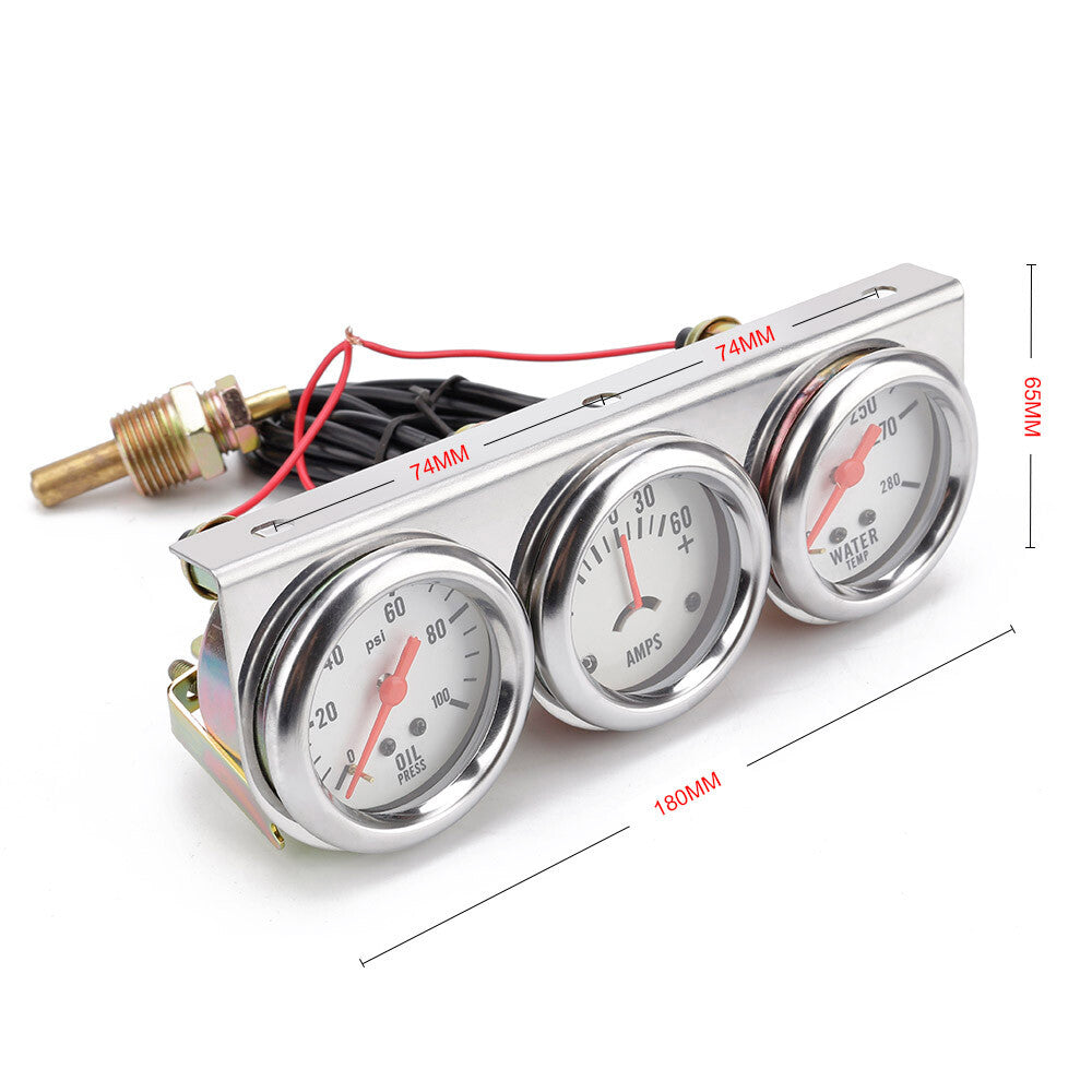 Universal 2' 52 mm Chromium Volt water and oil pressure three-specification instrument set