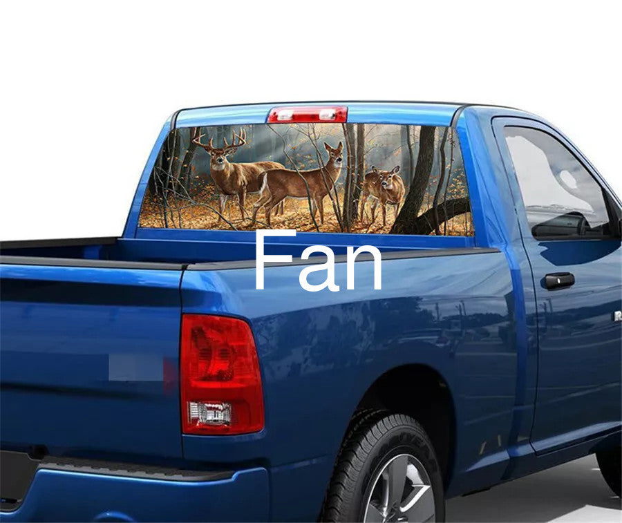for SUV Truck Rear Window Decal Forest Animals Deer Family Graphic Sticker 135x36cm^