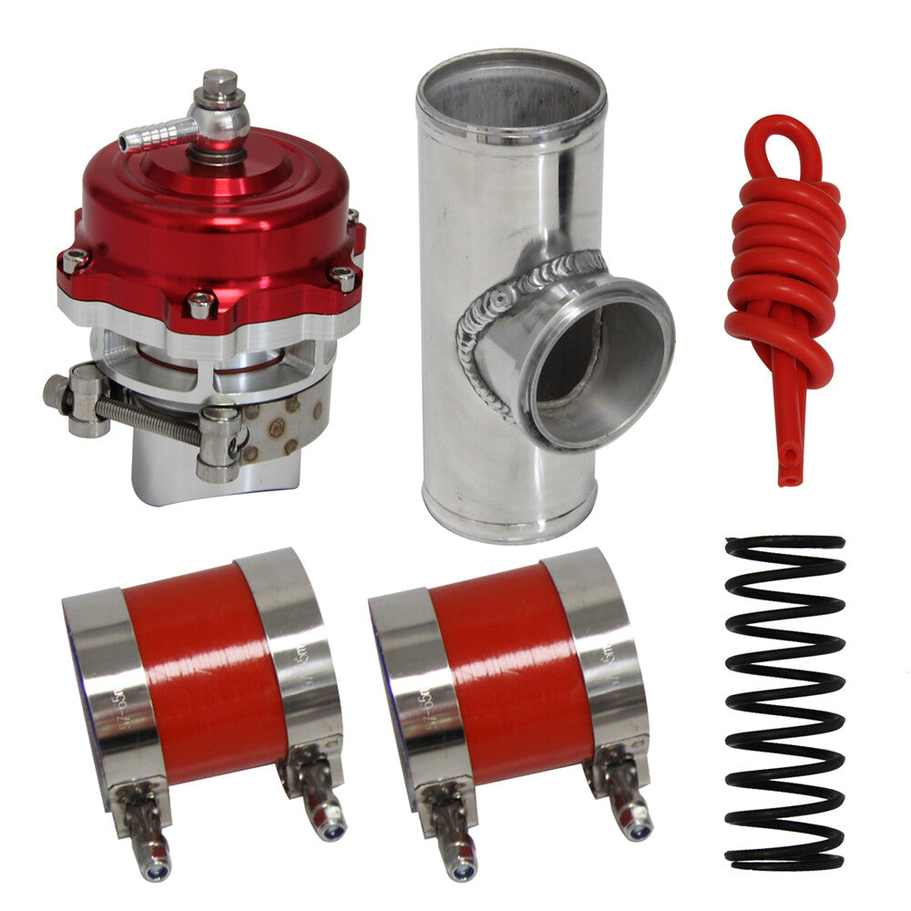 50MM 35PSI Boost V-Band Turbo Blow Off Valve BOV+2.25'' Flange Pipe Hose Kit Red