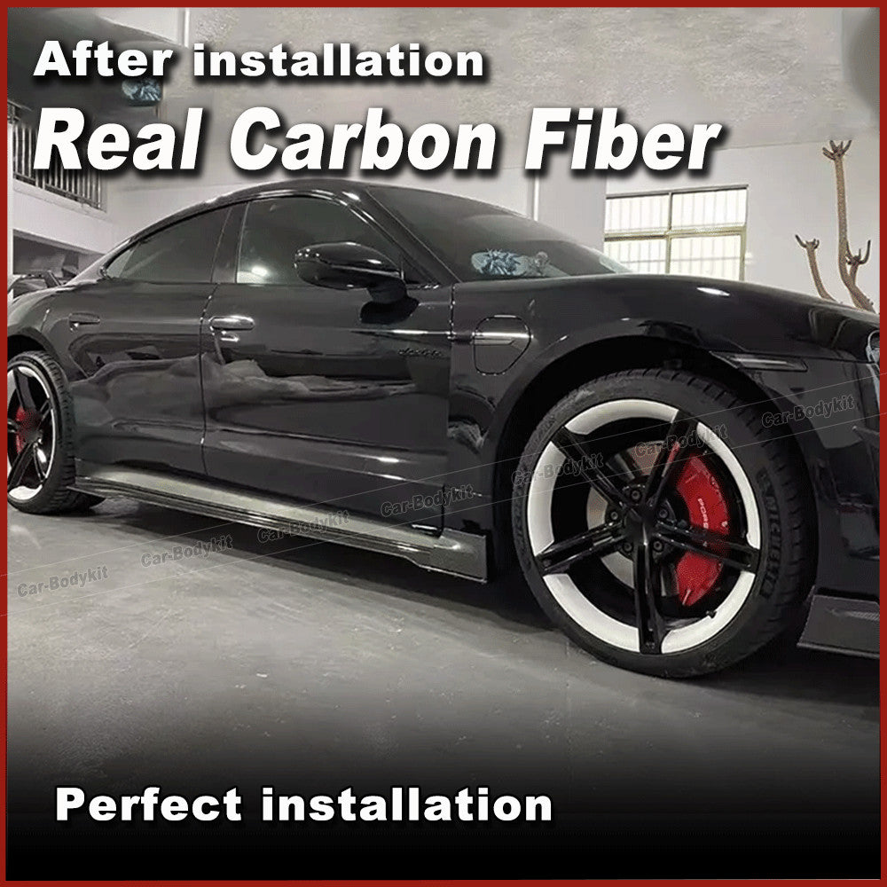 for Porsche Taycan Base 4S 2019-25 REAL CARBON Side Skirts Extension Spoiler Lip