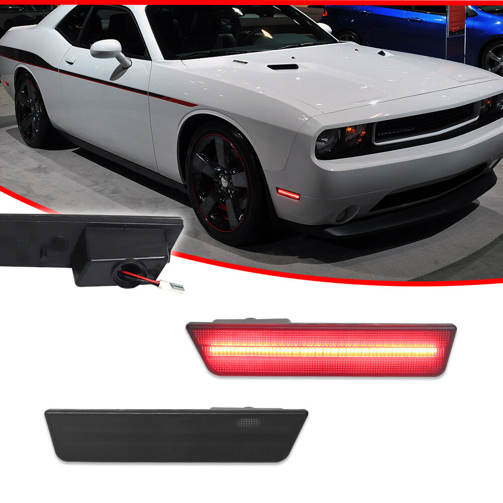 Fit 08-14 for Dodge for Challenger Darkest Smoke Red LED Front Side Marker Lights