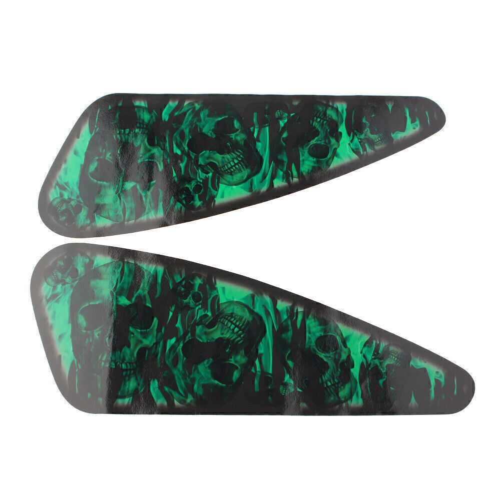2Pcs Green Skull Motorcycle Decals Fuel Gas Tank Stickers for Harley XL883 1200