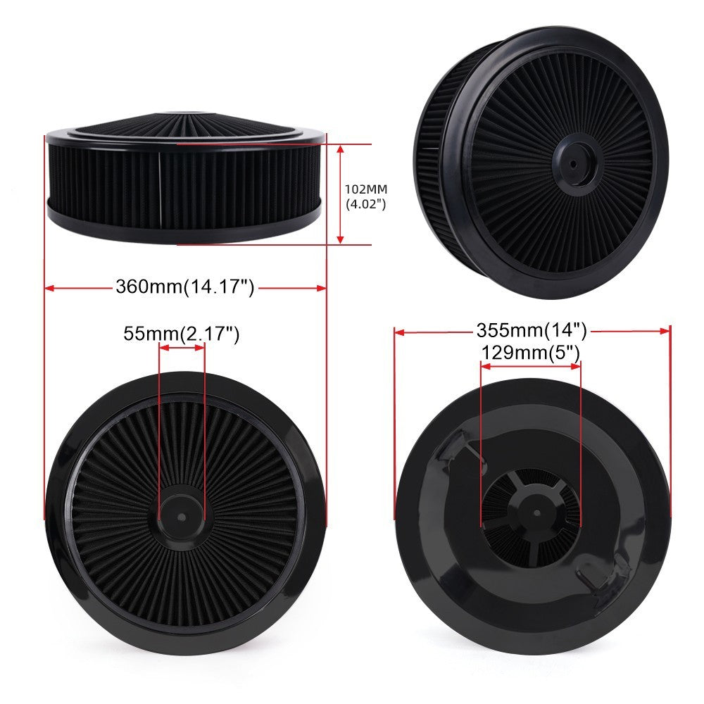 Universal Deep Dish Performance Air Cleaner, 14 x 4 Inch,Round Shape for SBC BBC Q