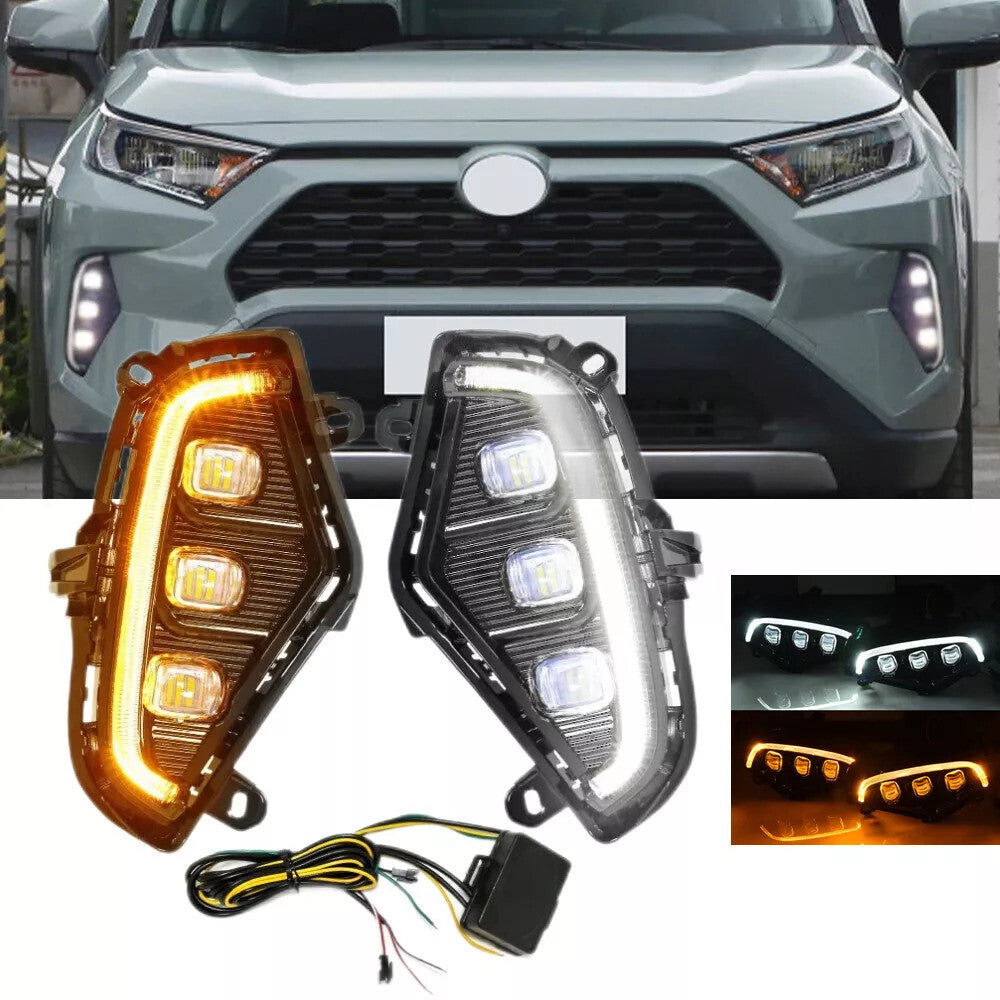for Toyota RAV4 2019-2024 DRL Daytime Running Light LED Fog Lamp w/ Turn Signal