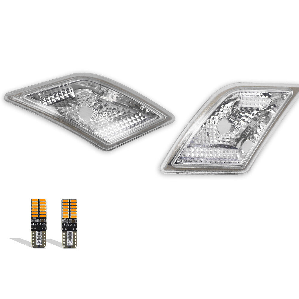 Front Clear Side Marker Lights w/Amber LED Bulbs For 2008-2011 for Benz W204 C-Class v